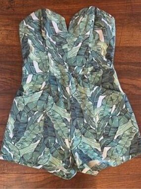 Green Floral Romper with Pockets